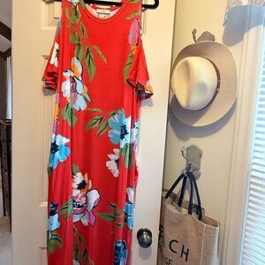 Red/Cora Cold Shoulder Maxi Sundress